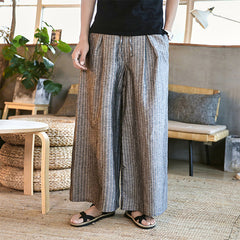 Pants Men's Baggy Big Leg Pants Casual Pants Wide Leg Harun Pants 2024 Versatile Cotton Linen Long Pants Striped Pants Skirt