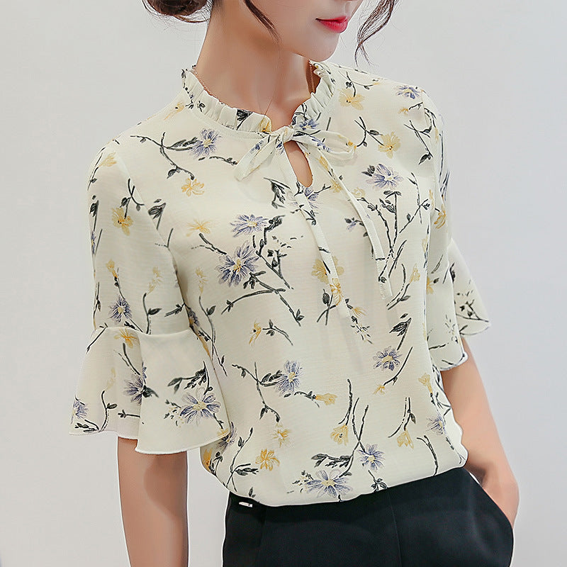 Yipinpay Daifei 2024 Summer New Korean Women's Wear OL Bottomed Shirt Fashion Slim Short-Sleeved Casual Chiffon Shirt