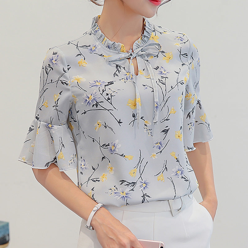 Yipinpay Daifei 2024 Summer New Korean Women's Wear OL Bottomed Shirt Fashion Slim Short-Sleeved Casual Chiffon Shirt