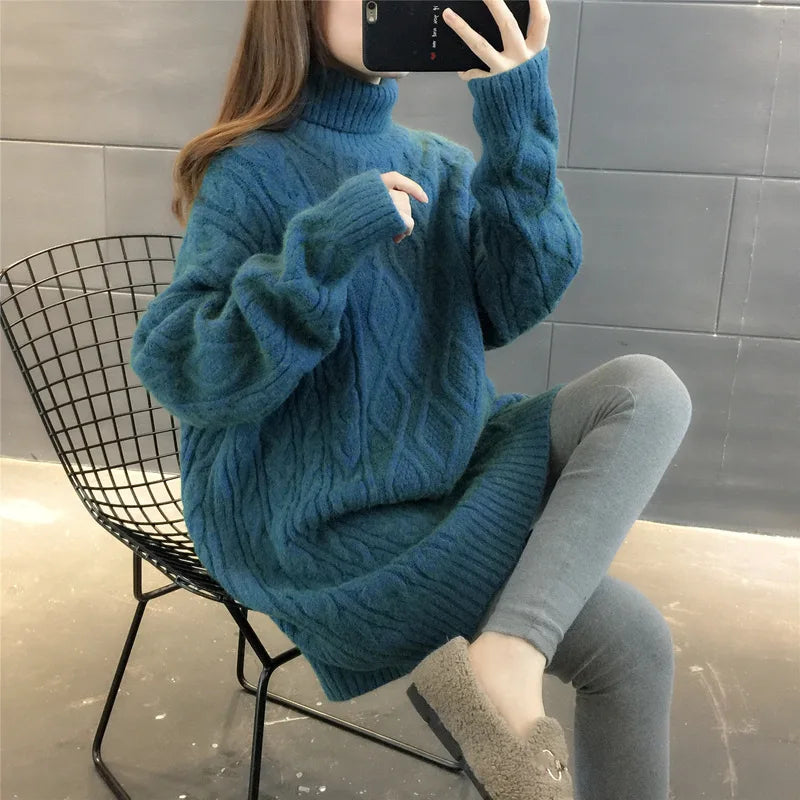 Yipinpay Loose Lazy Wind Long Sweater Women Long Sleeve Striped Jacquard Straight Knitted Sweater Women Female Spring Autumn