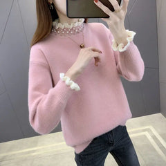 Yipinpay Autumn Winter Thick Sweater Women Knitted Ribbed Pullover Sweater Long Sleeve Fasion Slim Jumper Soft Warm Pull Femme