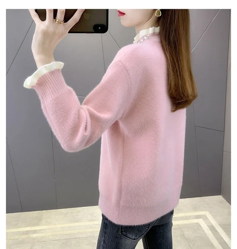 Yipinpay Autumn Winter Thick Sweater Women Knitted Ribbed Pullover Sweater Long Sleeve Fasion Slim Jumper Soft Warm Pull Femme