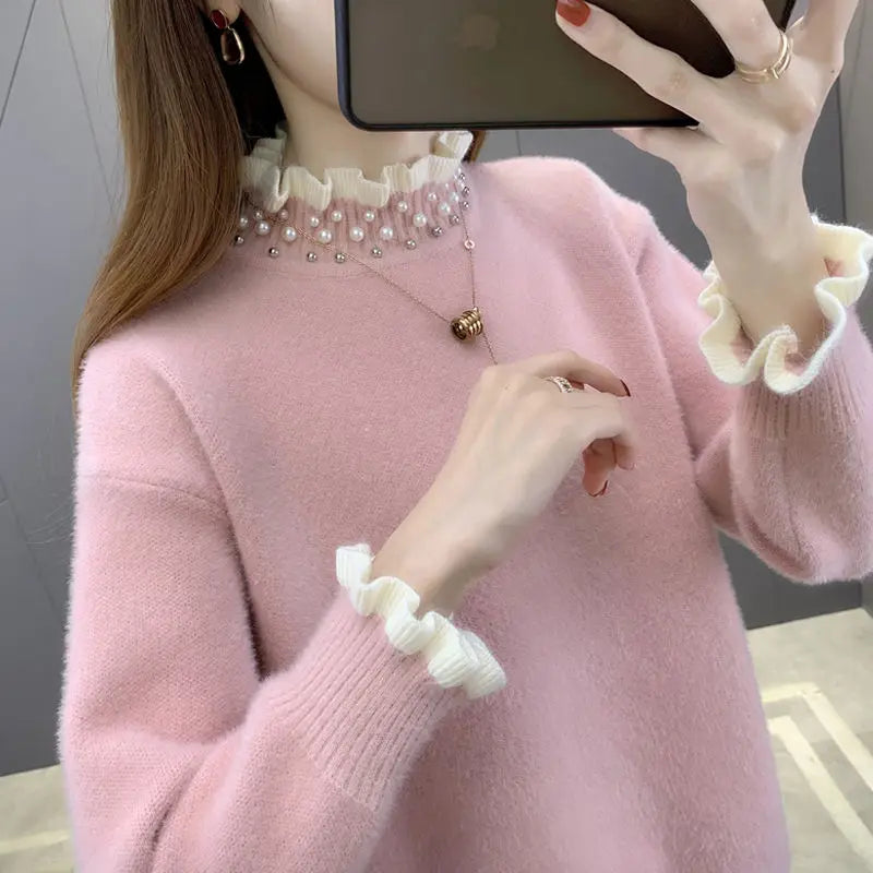 Yipinpay Autumn Winter Thick Sweater Women Knitted Ribbed Pullover Sweater Long Sleeve Fasion Slim Jumper Soft Warm Pull Femme