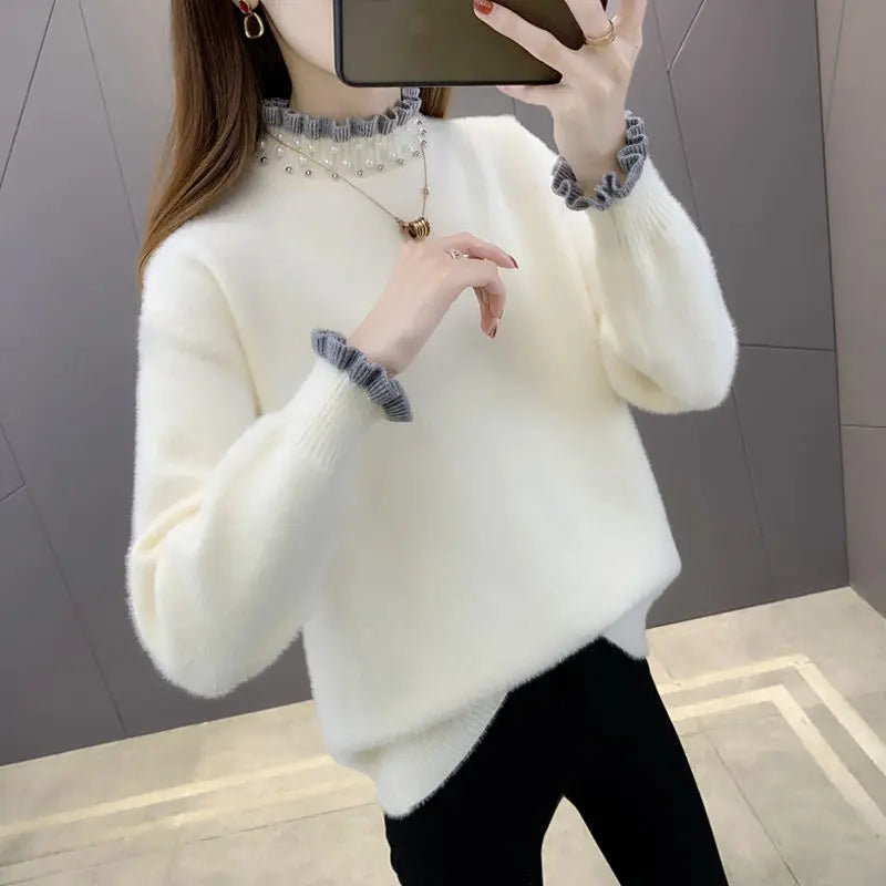 Yipinpay Autumn Winter Thick Sweater Women Knitted Ribbed Pullover Sweater Long Sleeve Fasion Slim Jumper Soft Warm Pull Femme