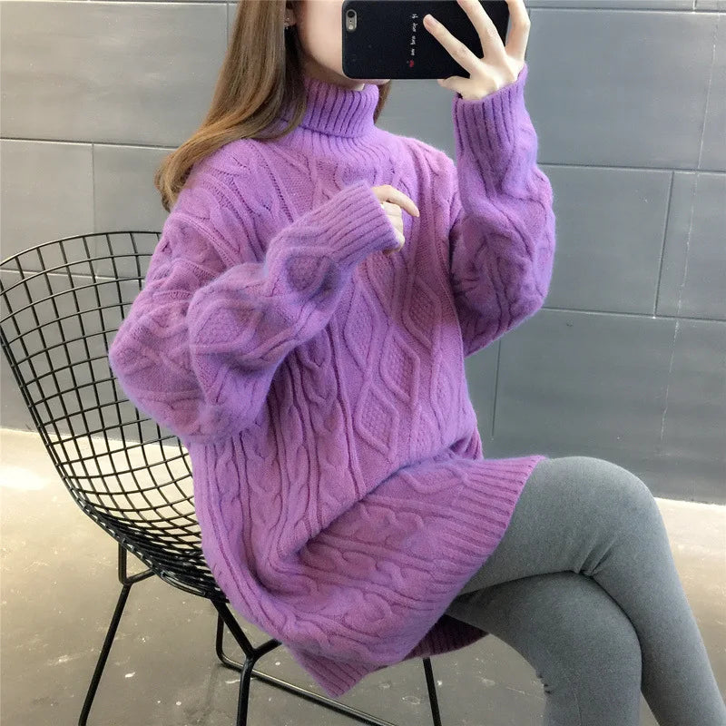 Yipinpay Loose Lazy Wind Long Sweater Women Long Sleeve Striped Jacquard Straight Knitted Sweater Women Female Spring Autumn