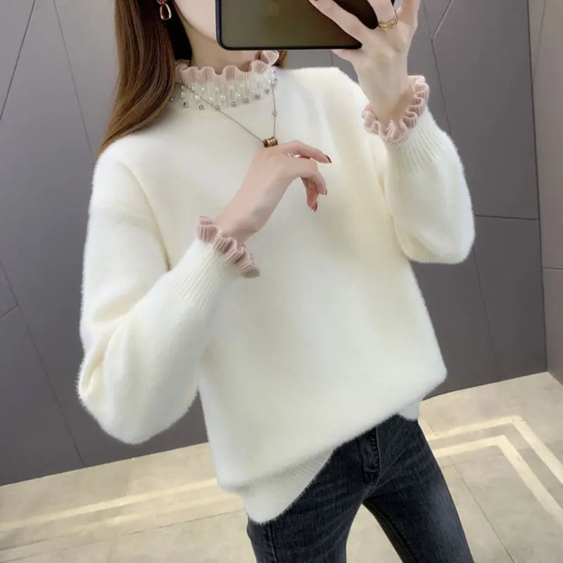 Yipinpay Autumn Winter Thick Sweater Women Knitted Ribbed Pullover Sweater Long Sleeve Fasion Slim Jumper Soft Warm Pull Femme