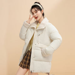 Down Cotton Jacket Female Winter 2024 New Loose Lamb Wool Collar Cotton-Padded Jacket And Thick Coat