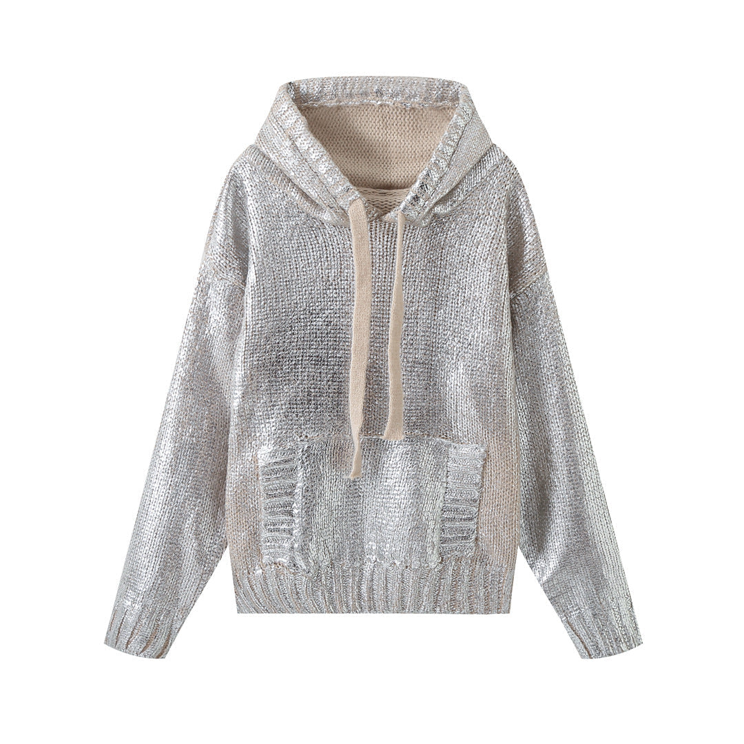 Yipinpay New Metal Color Hooded Hooded Knitted Sweater 2893157