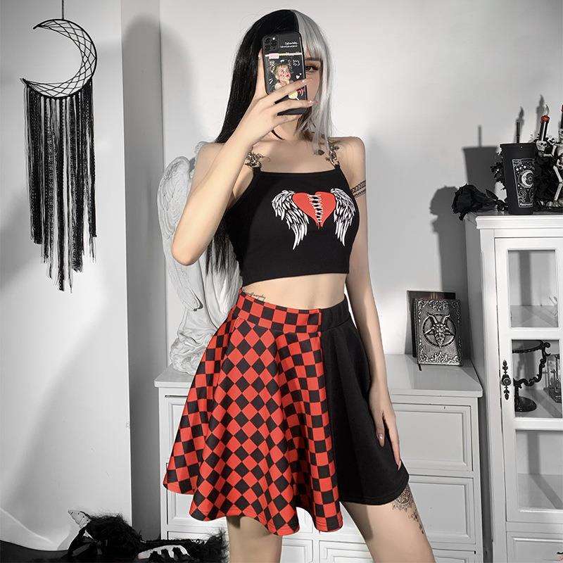 Yipinpay Dark Girl Is A Hit Color Thousand Bird Plaid Spliced Skirt 2024 Spring Sexy High Waist Half