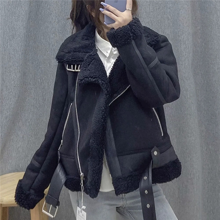 Yipinpay And Winter New Suede Suede Thickened Fur Integrated Suit Collar Belt Jacket Jacket