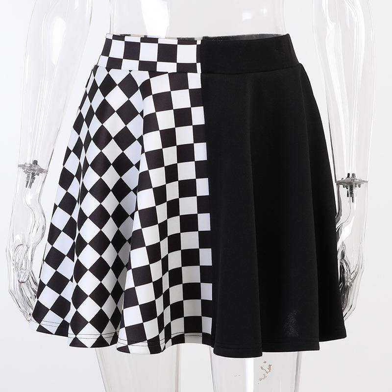 Yipinpay Dark Girl Is A Hit Color Thousand Bird Plaid Spliced Skirt 2024 Spring Sexy High Waist Half