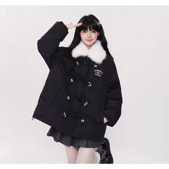 Sense Ox Horn Buckle And Thick Cotton Coat Female Winter Korean College Wind Casual Couples Warm Cotton-Padded Jacket Cotton-Padded Jacket