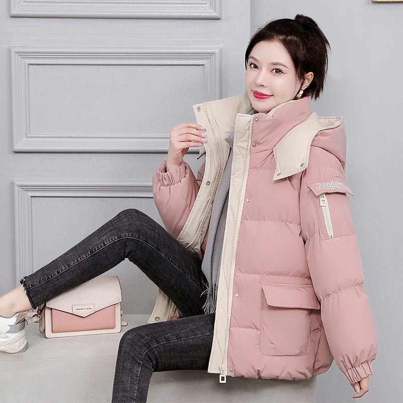 Cotton Clothing Female Short Style 2024 New Korean Version Of Bread Clothing Winter Loose Cotton-Padded Jacket Hat And Thick Cotton-Padded Jacket Coat