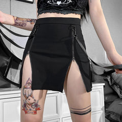 Yipinpay Dark Wind Spring's New Double Zipper Bag Hip Fork Goth Design Tight Half Skirt Woman