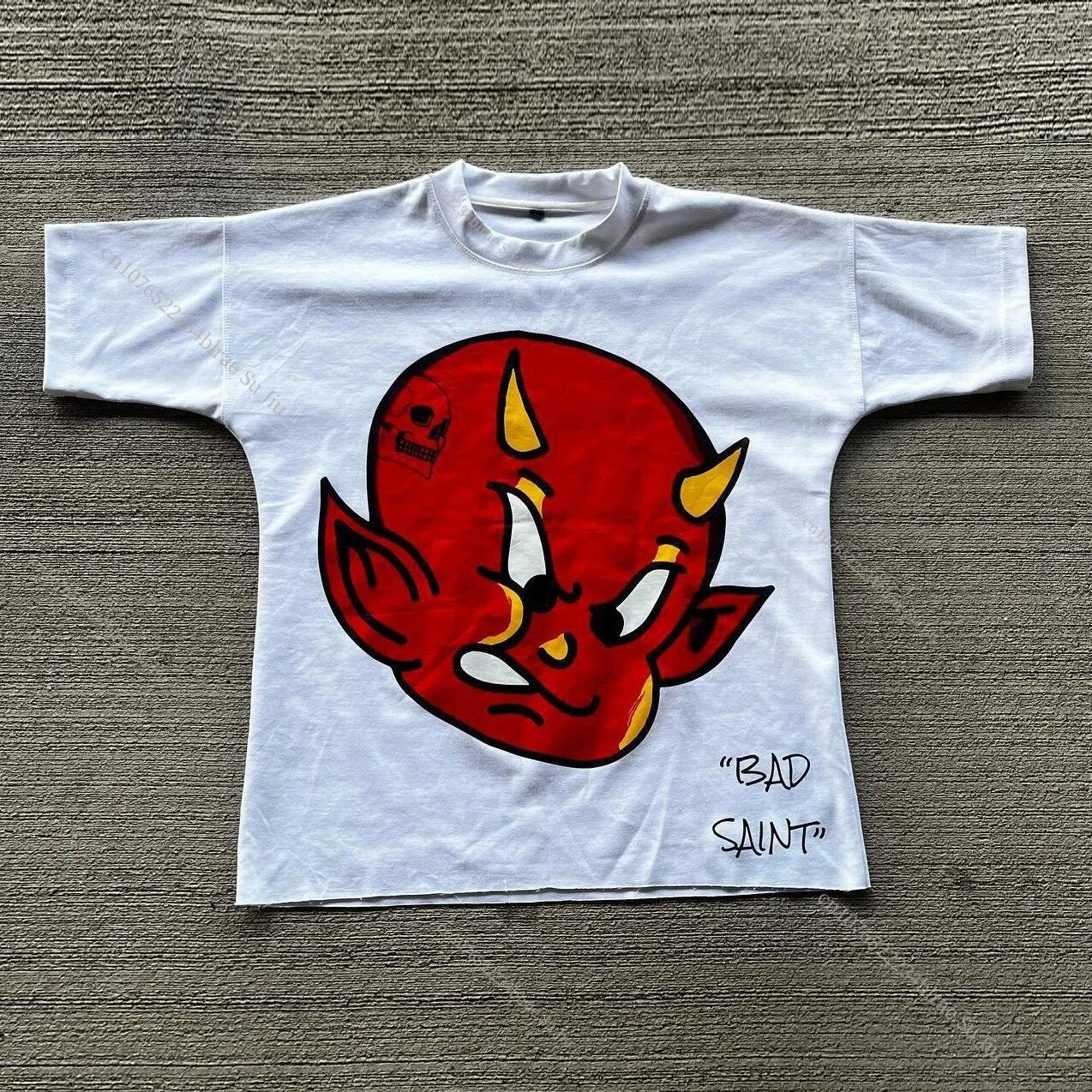 Yipinpay Kd Is Little Devil Graffiti Hip-Hop Printed Street Short-Sleeved T-Shirt Men And Women Retro Loose In Summer