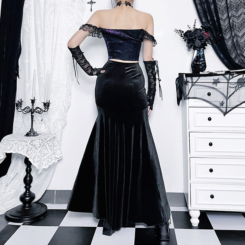 Yipinpay Autumn Fashion Sexy Hot Girl Long Dress Dark Gothic Temperament Slim Buttocks Fishtail Skirt Woman