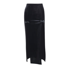 Yipinpay Dark 2024 Spring New High-Waisted Suede Double Split Fashion Leisure Spice Girl Full-Length Skirt