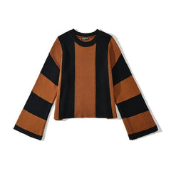 Yipinpay And Winter New Women's Wear New Leisure Style Long-Sleeved Round-Neck Vertical Striped Casual Sweater