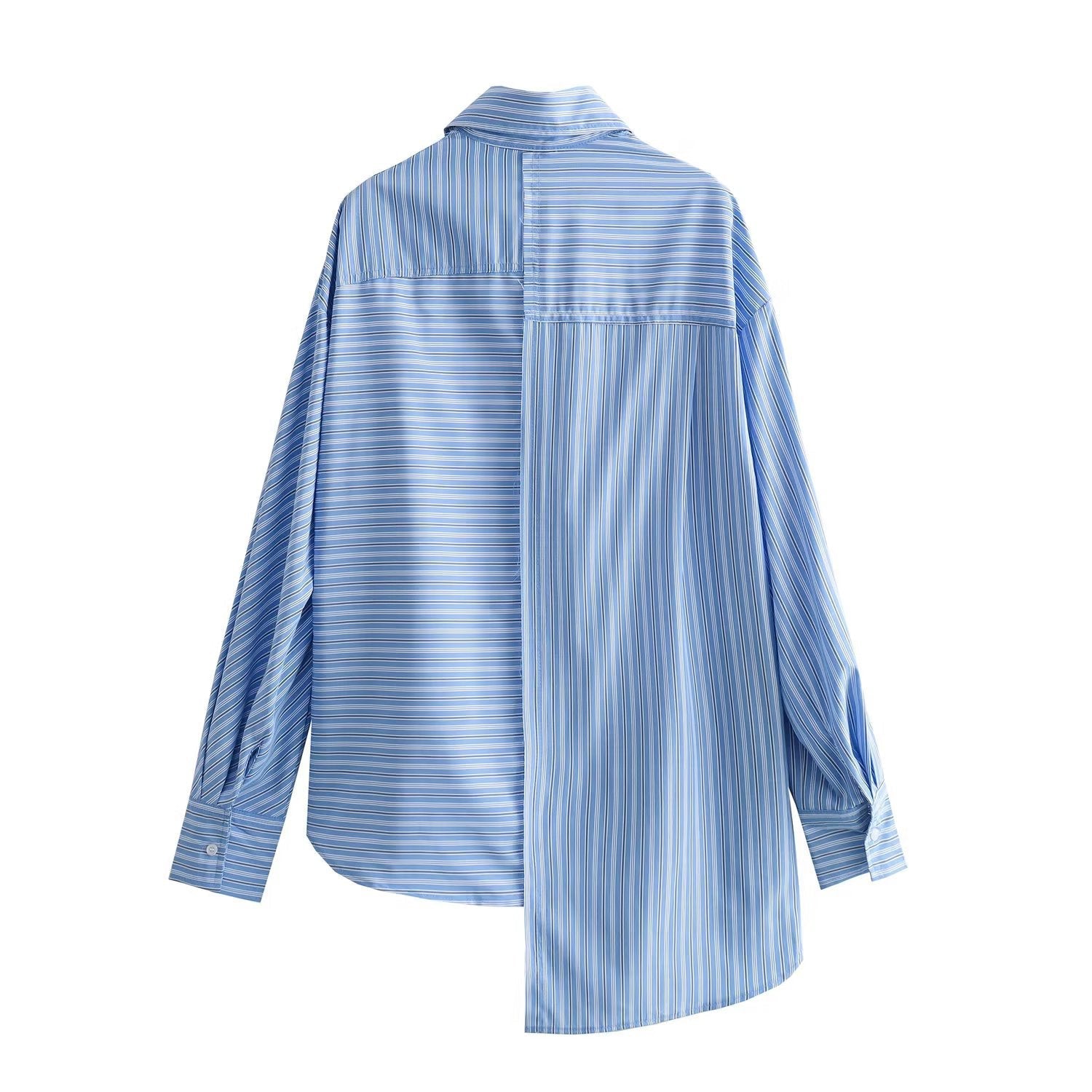 Yipinpay Autumn Style Stitched Striped Asymmetrical Loose Shirt 8532114