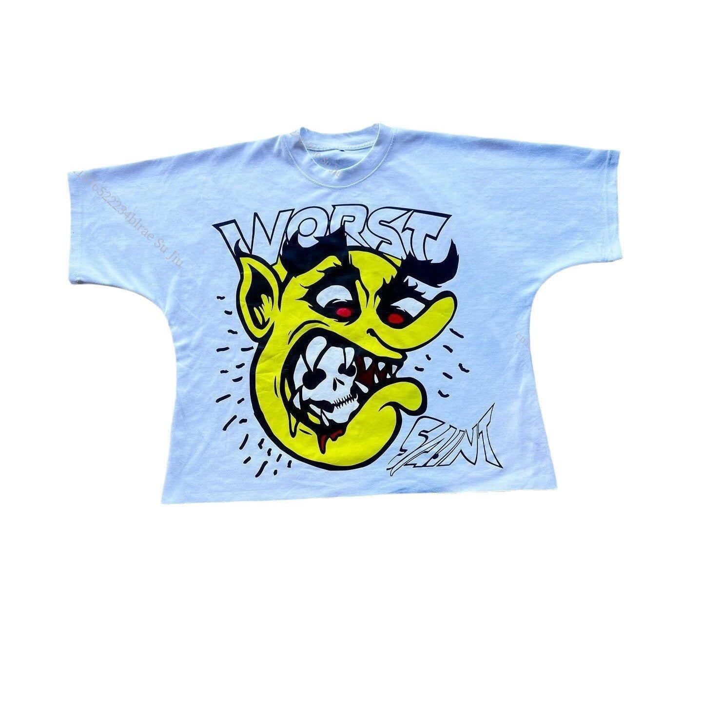 Yipinpay Kd Is Little Devil Graffiti Hip-Hop Printed Street Short-Sleeved T-Shirt Men And Women Retro Loose In Summer