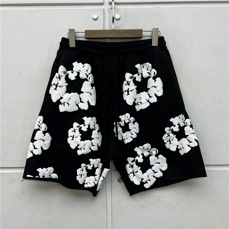 Yipinpay 2024 New Black And Gray Printed Shorts For Men And Women With High Quality Rope Shorts