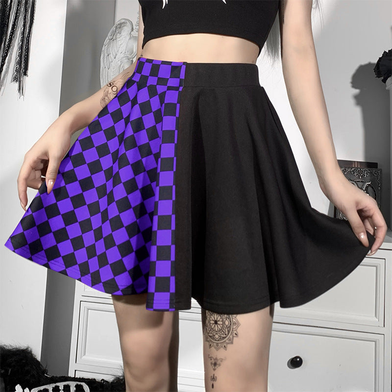 Yipinpay Dark Girl Is A Hit Color Thousand Bird Plaid Spliced Skirt 2024 Spring Sexy High Waist Half