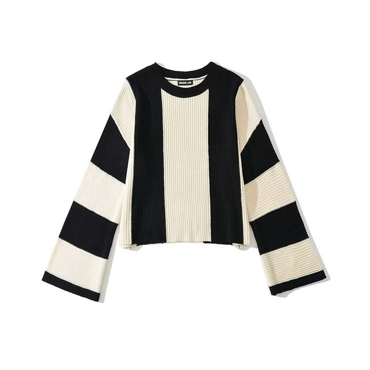 Yipinpay And Winter New Women's Wear New Leisure Style Long-Sleeved Round-Neck Vertical Striped Casual Sweater