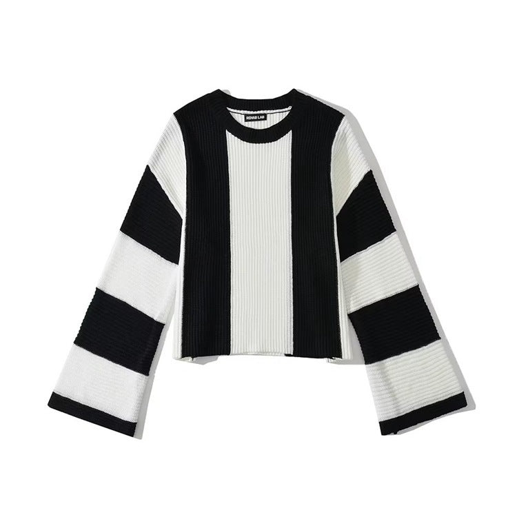 Yipinpay And Winter New Women's Wear New Leisure Style Long-Sleeved Round-Neck Vertical Striped Casual Sweater