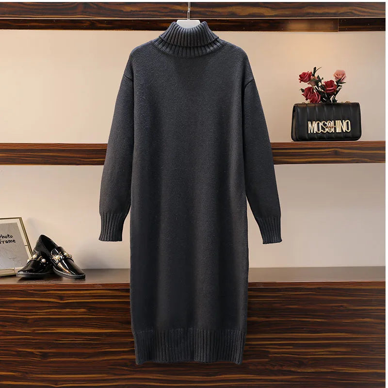 Yipinpay dress autumn and winter women's loose long sweater pullover turtleneck solid casual female