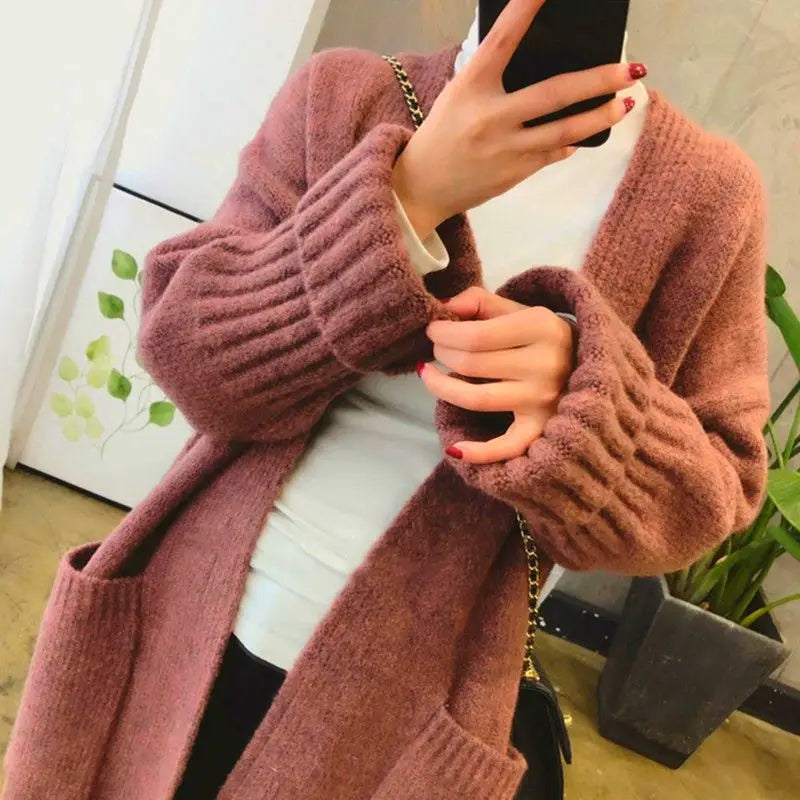 Yipinpay Cardigan Female 2024 Korean Spring and Autumn New Sweater Coat Women Loose Medium Length Versatile Knitted Cardigan