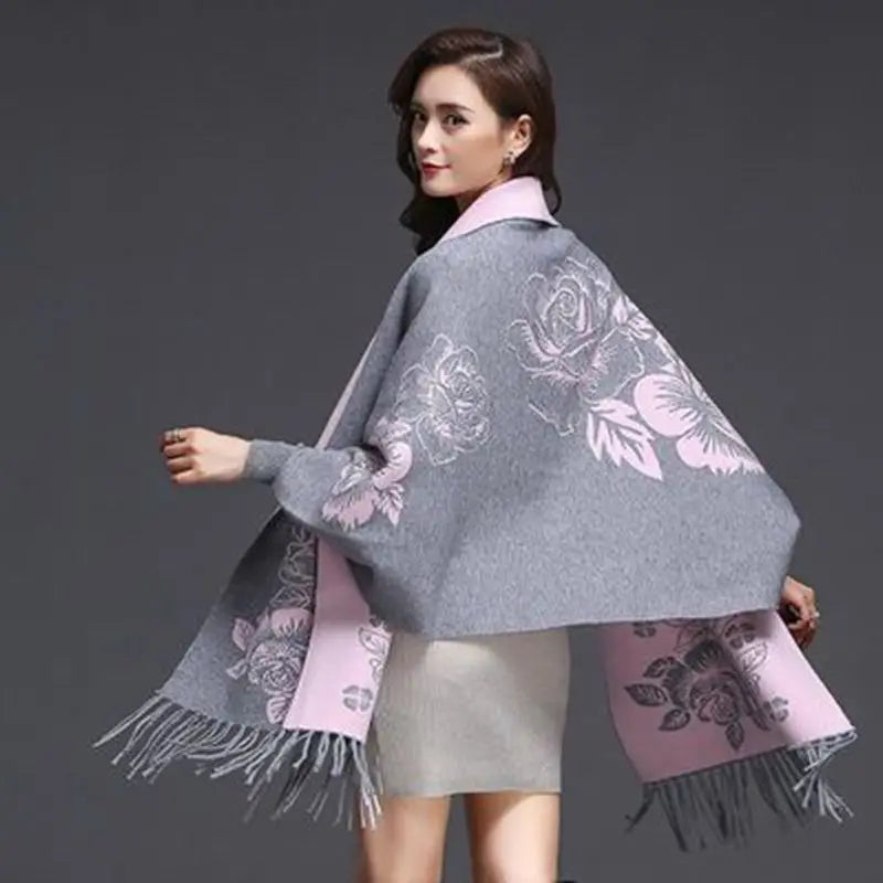 Yipinpay cashmere tassel poncho shawl dual-purpose scarf women knitted sweater top retro cheongsam cloak cape coat outside clothing