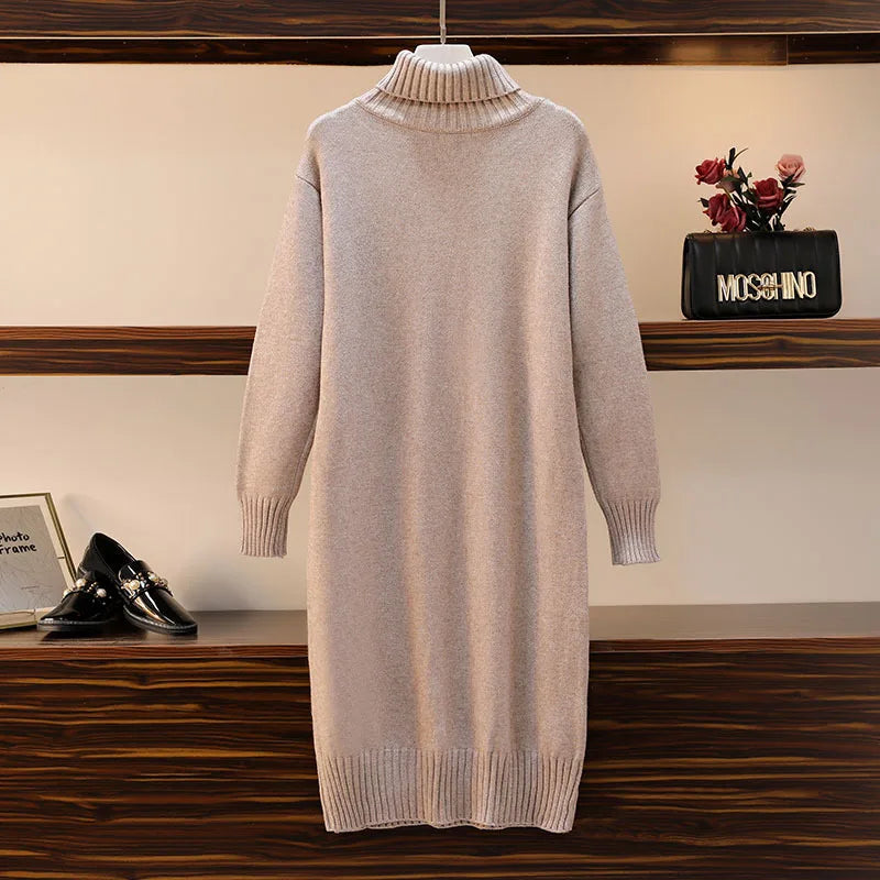 Yipinpay dress autumn and winter women's loose long sweater pullover turtleneck solid casual female