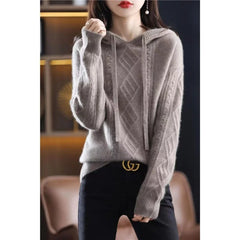 Yipinpay autumn and winter 2024 hooded knitwear fried dough twist sweater long sleeve women loose pullover knitting sweater