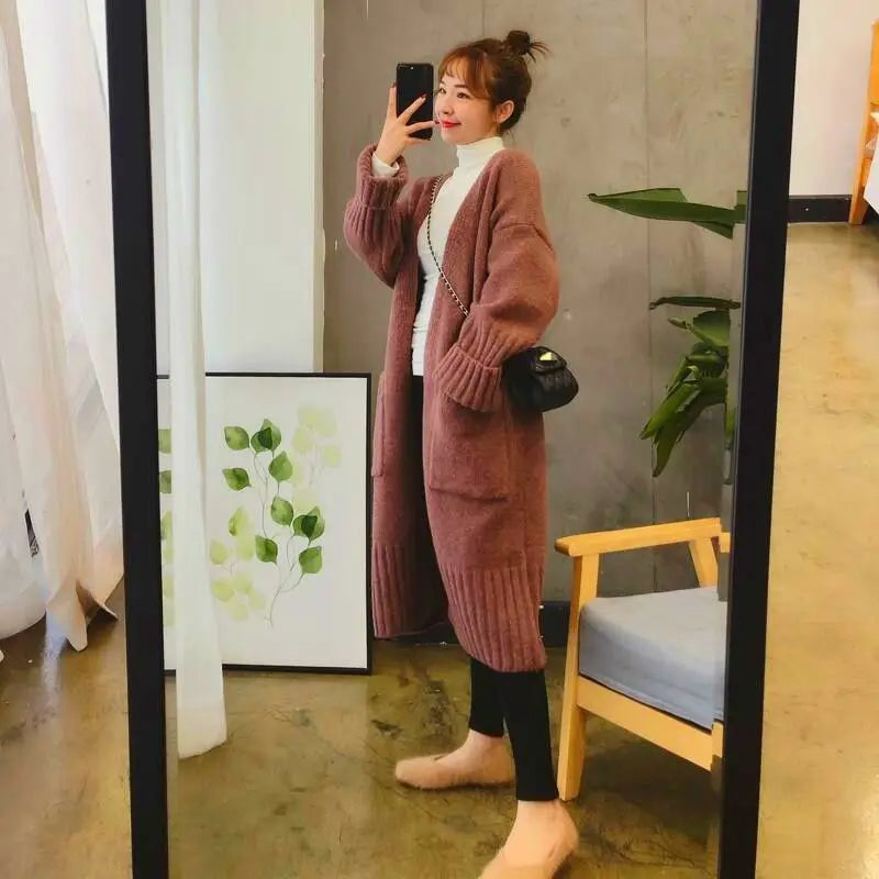 Yipinpay Cardigan Female 2024 Korean Spring and Autumn New Sweater Coat Women Loose Medium Length Versatile Knitted Cardigan