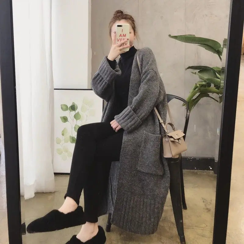 Yipinpay Cardigan Female 2024 Korean Spring and Autumn New Sweater Coat Women Loose Medium Length Versatile Knitted Cardigan