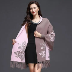 Yipinpay cashmere tassel poncho shawl dual-purpose scarf women knitted sweater top retro cheongsam cloak cape coat outside clothing