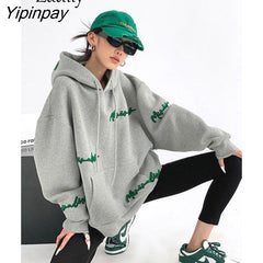 Yipinpay 2023 Winter Streetwear Oversieze Letter Embroidery Thick Hoodies Women Long Sleeve Sweatshirt Female Pullover Clothing 0406